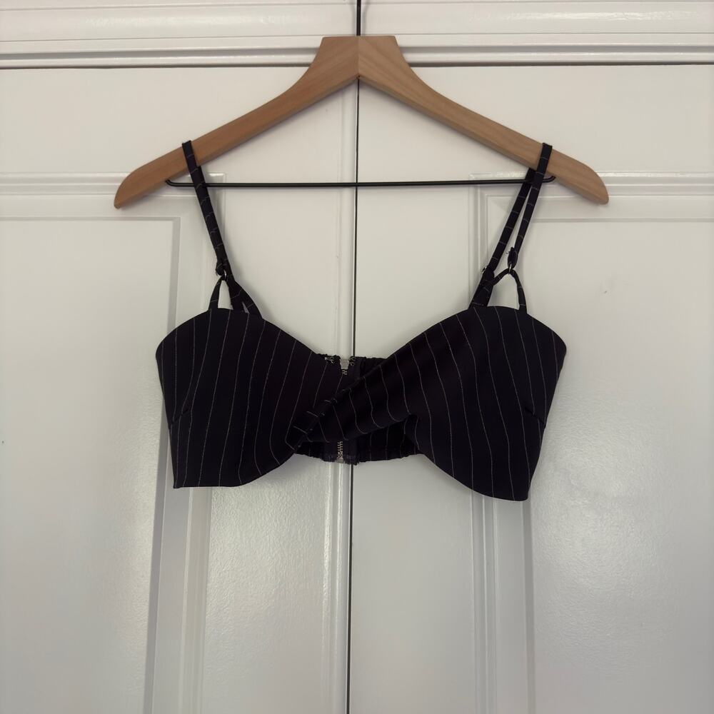 White Fox Crop Top bralette striped adjustable spaghetti strap twist front zip S